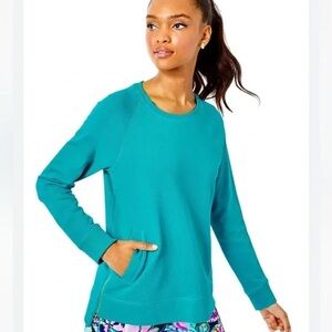 Lilly Pulitzer Luxletic Beach Comber Pullover Size Medium in Teal Gold Side Zip